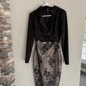 VENUS Black and Gray Floral Pencil Skirt